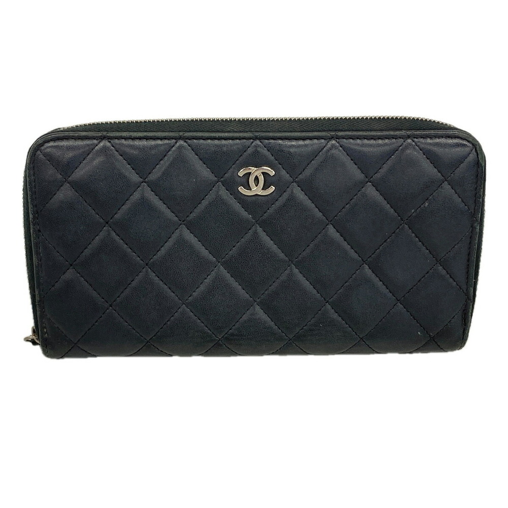 Chanel Matelassé Lambskin Long Wallet, Black, Women's, P3551678